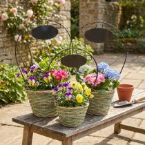 Product Set of 3 Metal and Wood Flower Baskets with Handles and Chalkboard Signs Ø23/20/17cm