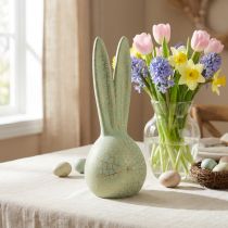 Product Rabbit Head Easter Bunny Decoration Mint Green Gold Crackle H28cm