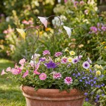 Product Garden Stake Flower Metal Flowers Yellow Pink White 49cm 3 Pcs