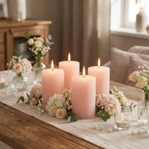 Product Romantic solid-colored pink pillar candles, light pink, 70×80mm, set of 4 - Decorative candles for a cozy atmosphere