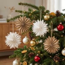 Product Paper Stars White Brown 16cm Christmas Decoration Set of 6