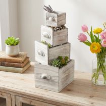 Product Wooden Drawer Storage Boxes with Handles – Rustic Set of 4 – White