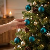 Product Glass Christmas Baubles 4cm Matte and Glossy Blue Set of 24 Indoor Decoration