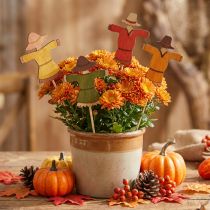 Product Wooden Scarecrow Flower Picks Decor Colourful 8cm Set of 12