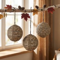 Product Decorative balls for hanging balls straw grey Ø15cm 3pcs