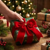 Product Velvet Bow Red 5.5cm wide Christmas Bow outdoor-suitable 18×18cm 2pcs