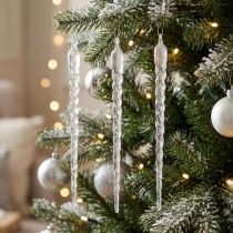 Product Winter decoration icicles for hanging clear silver 28cm 3pcs