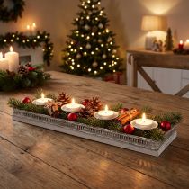 Product Candle holder white candle tray metal wood 60x15x5cm