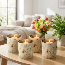 Product Decorative glass lantern with floral motif for atmospheric home accents, 8cm, 4 pieces.