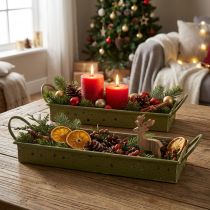 Product Christmas Green Metal Tray Set with Star Design, 49cm and 43cm, 2pcs