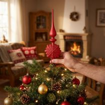 Product Christmas tree topper red Christmas tree topper glass H34cm 1 pc