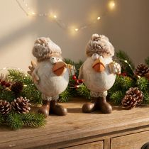 Product Christmas figures bird with hat beige 11.5x8x14cm 2pcs