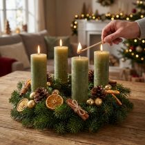 Product Solid coloured candles olive green taper candles 34×240mm 4 pcs