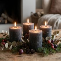 Product Solid-color pillar candles, anthracite, decorative candles, 70×80mm, set of 4