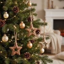 Product Wooden Pendants Wooden Stars Natural Christmas Tree Decoration Ø4.5cm 8 pcs
