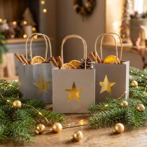 Product Paper bags with star and handle gray assorted 10.5×10.5cm 9pcs