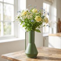 Product Decorative metal vase, green, with handle; vintage decorative jug, 14cm high, 28.5cm high