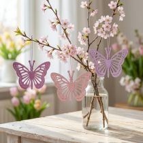 Product Deco butterflies deco hanger purple/pink/pink 12cm 12pcs