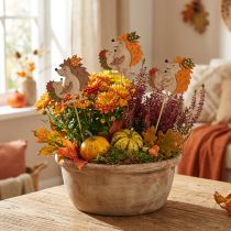 Product Wooden Hedgehog Plant Sticks Set of 8 – Autumn Decorations, 8.5cm
