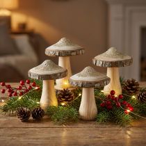 Product Wooden Mushroom Bark and Glitter Decoration Mushrooms Wood H8.5cm 4 pcs