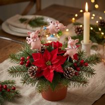 Product Deco pig Christmas lucky pig flower plug 4pcs