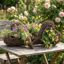 Product Vine plant heart, decorative heart made of wood and wire, DIY gift idea, garden table decoration, wall decoration, heart shape, set of 3 pieces, 30x20x6cm