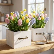 Product Planter wooden drawer white 15x15/12x12cm set of 2