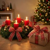 Product Christmas ribbon checked red green gold checked ribbon 25mm 20m