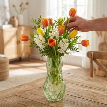 Product Glass Vase with Embossed Tulip Design, 30cm in Green