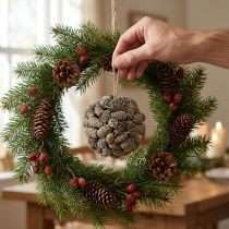 Product Cone ball for hanging alder cones white washed 12cm