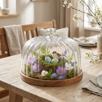 Product Wooden Plate with Glass Dome Ø29cm H22cm for Decorative Use