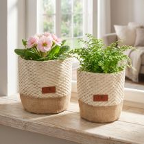 Product Set of 2 Fabric Storage Baskets or Plant Pots, Natural-Cream, Ø16cm & Ø19cm
