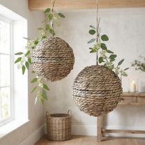 Product Straw Hanging Decoration Ball Grey Washed Ø20cm Set of 2