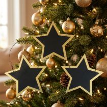 Product Wooden Stars Black Gold Decoration Hanger Christmas Ø15cm 8 pcs