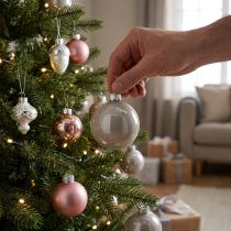Product Tree decoration Christmas balls glass pink grey Ø4cm 24 pcs