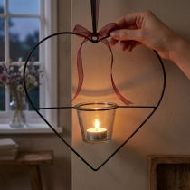 Product Lantern heart metal 28cm tea light holder for hanging glass 9cm