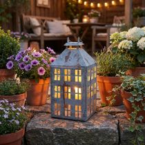 Product Vintage Metal Lantern Decorative Candle Holder House Design 35cm Grey