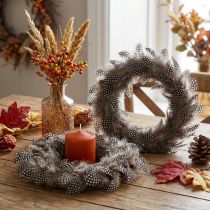 Product Decorative Feather Wreath Guinea Fowl Real Feathers Wreath Ø20cm 3 Pcs