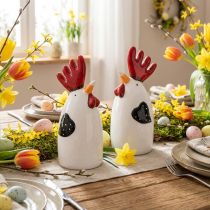 Product Ceramic Chicken Red White Rooster Table Decoration 7×6×15cm 2 pcs