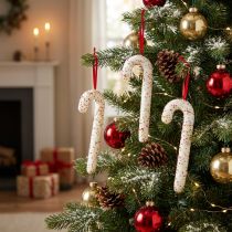Product Candy Cane Hangers White Colorful Glitter Decoration 30cm 4-Piece Set