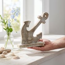 Product Anchor made of wood, decorative anchor, shabby chic, white, natural, 22 cm