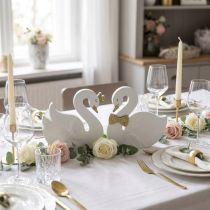 Product Decorative Swans Wedding Wood White Gold 12x13cm 2 Pcs