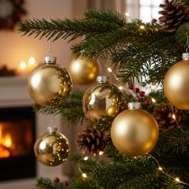 Product Tree ball, Christmas tree decorations, Christmas ball golden H8.5cm Ø7.5cm real glass 12pcs