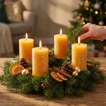 Product Advent candles, yellow rustic, 70/110mm, 4 pieces - solid-colored pillar candles for atmospheric Christmas decorations