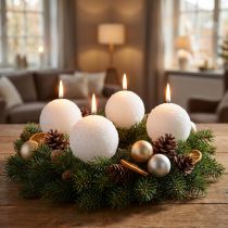 Product Winter Magic Ball Candles White Snowball Effect Ø10cm Set of 4 for Festive Decoration