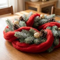 Product Wool cord, decorative wool, red, 2m felted wool for floristry, decoration, and crafts