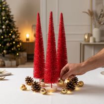 Product Decorative narrow Christmas tree, artificial Christmas tree on wooden base, 40cm, 3 pieces