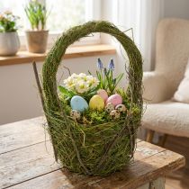 Product Natural Grass Easter Basket with Handle for Festive Home Decor, 25cm