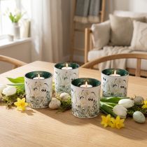 Product Decorative glass lantern with leaf design for stylish home accents, 8cm, 4 pieces