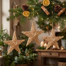 Product Decorative Rattan Stars Hanging 19cm 3-Piece Set Christmas Decoration